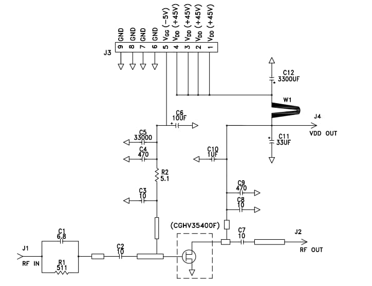 Schematic - MACOM CGHV35400F1-AMP Evaluation Board